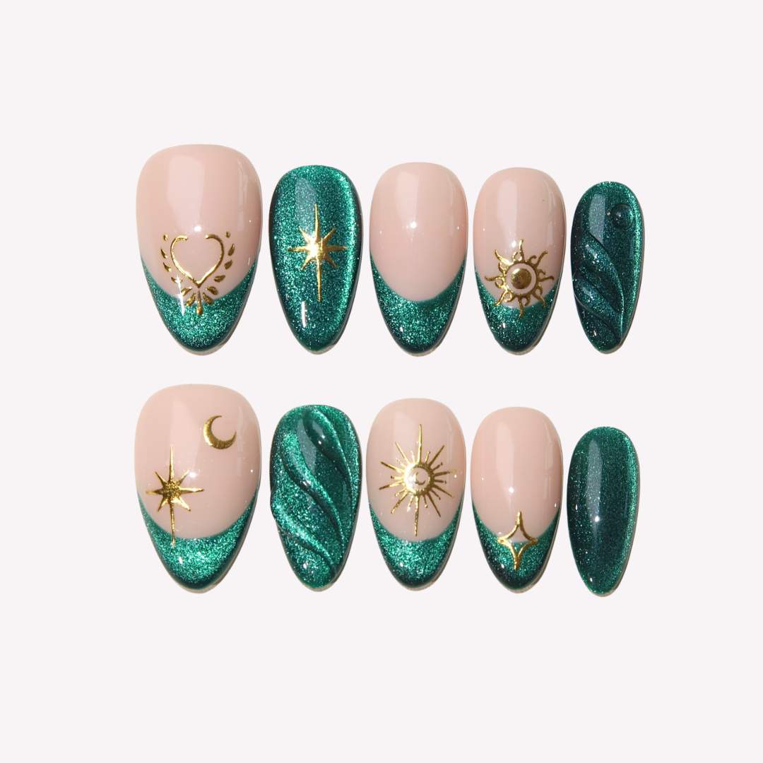EmeraldCosmos-ErsaNailsPressOnNails_1 Emerald Cosmos - Image 1