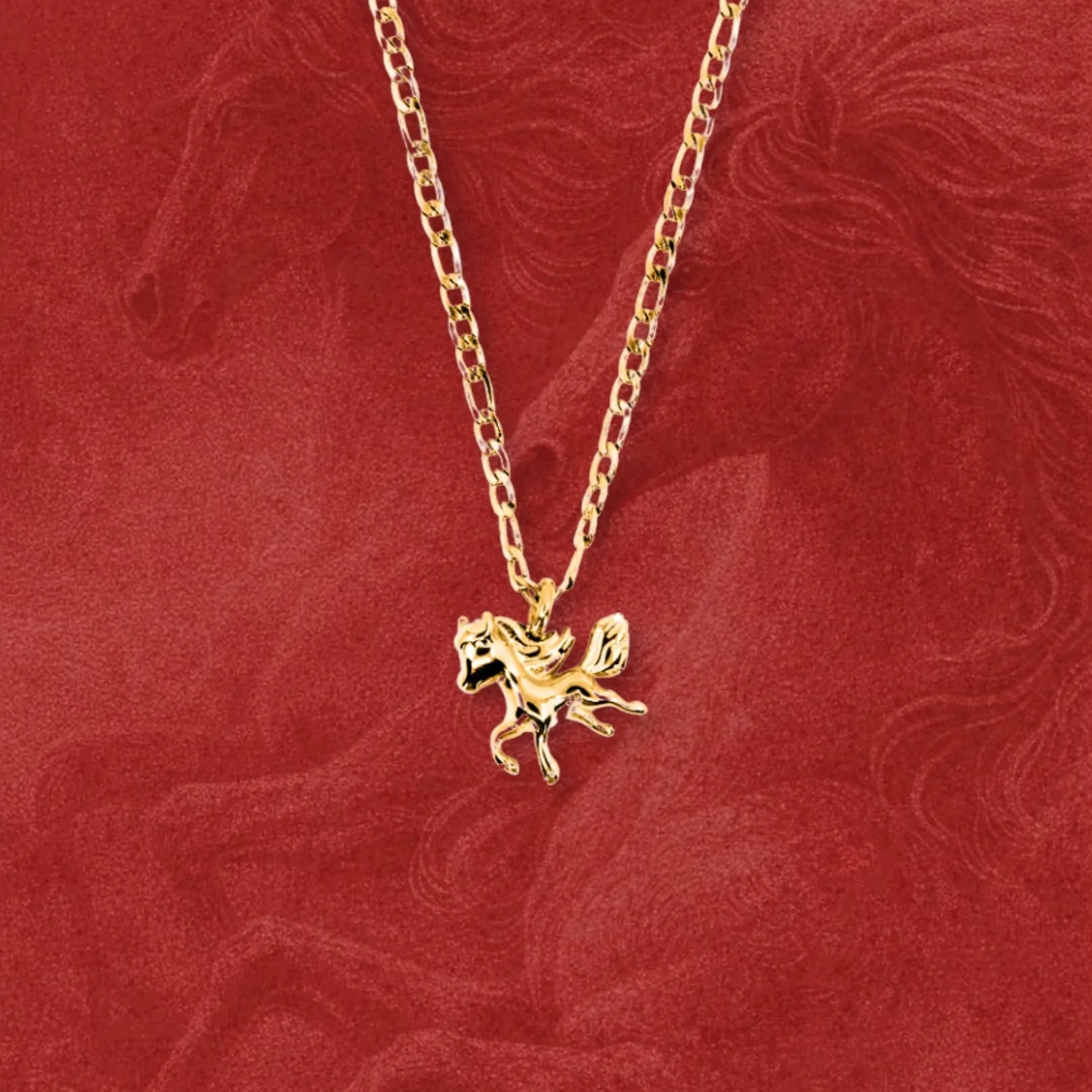 Golden_LuckyRunningHorse_Necklace_ErsaNails_StayGolden Running Horse Necklace - Image 1